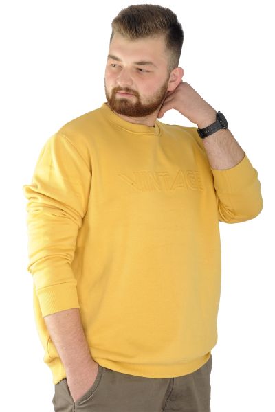 Erkek Sweatshirt Bisiklet Yaka Vintage 22543 Hardal [product_color]