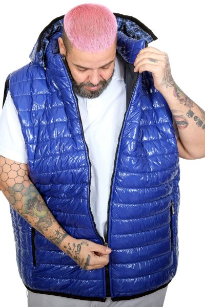 Men’s Big Size Quilted Hooded Vest 23713 Sax Blue