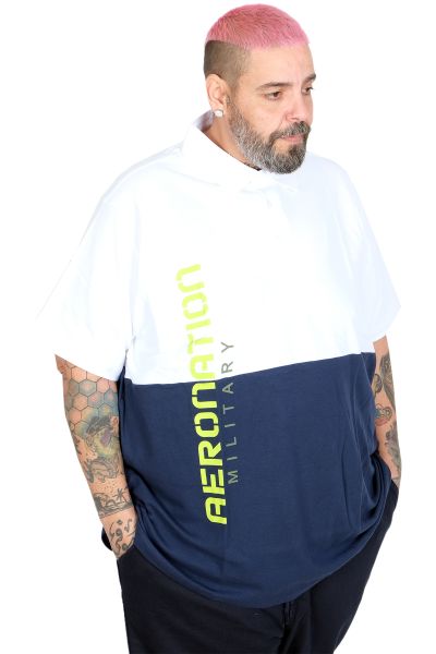 Büyük Beden Erkek T-Shirt Polo Yaka Parçalı 25318 BEYAZ