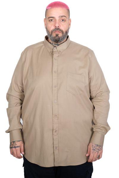 Büyük Beden Erkek Uzun Kollu Gabardin Cepli Gömlek 25604 BEJ