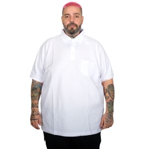 Battal Beden Erkek Tshirt Polo Yaka Cepli Klasik Pike 20552 Beyaz
