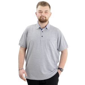 Battal Beden Erkek Tshirt Polo Yaka Cepli Klasik Pike 20552 Gri Melanj