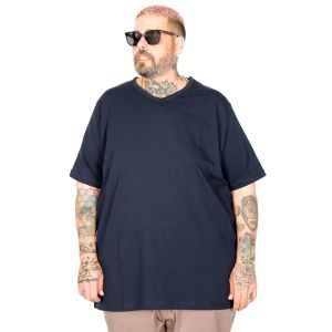 Büyük Beden T-Shirt V Yaka Likralı 20150 Lacivert