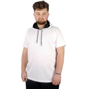 Oversize Tshirt Bisiklet Yaka Kapşon Basic 21115 Beyaz