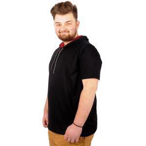 Oversize Tshirt Bisiklet Yaka Kapşon Basic 21115 Siyah