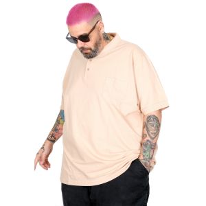 Büyük Beden Erkek T-Shirt Polo Yaka Cepli Klasik 20550 Bej