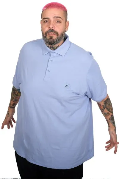 Büyük Beden Erkek Nakışlı Klasik Pike Polo Yaka T-Shirt 20553 LİLA
