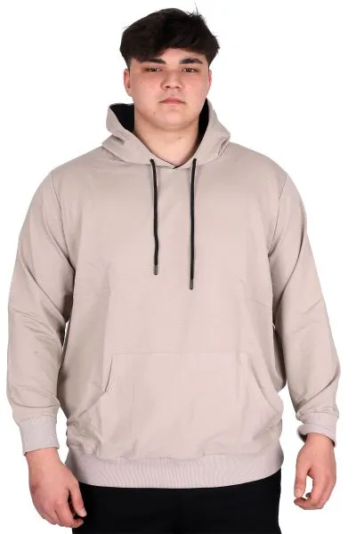 Büyük Beden Erkek Basic Sweatshirt Kapüşonlu Kanguru Cep U24166 Gri