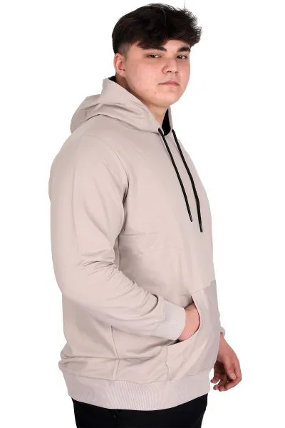 Büyük Beden Erkek Basic Sweatshirt Kapüşonlu Kanguru Cep U24166 Gri