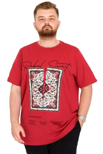 Büyük Beden Erkek T-Shirt Bisiklet Yaka REBEL U25039 Bordo