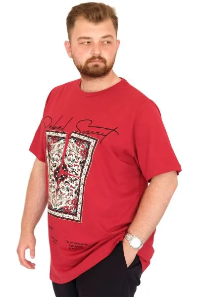 Büyük Beden Erkek T-Shirt Bisiklet Yaka REBEL U25039 Bordo