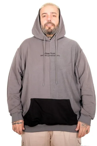Büyük Beden Erkek Kapüşonlu Parçalı Sweatshirt U25813 FUME