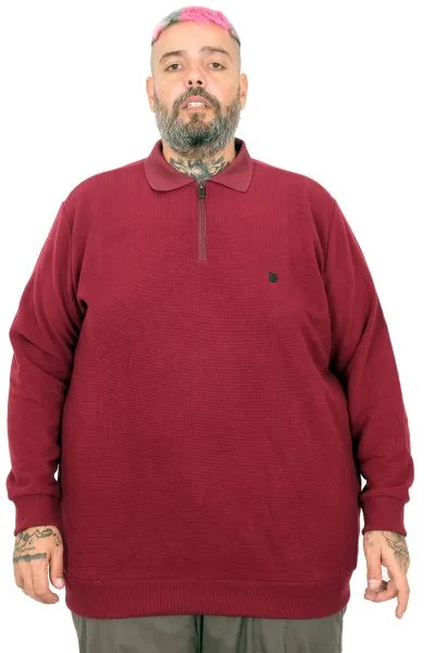 Büyük Beden Erkek Polo Waffle Kazak U25822 BORDO