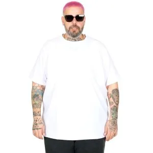 Büyük Beden Likralı T-shirt Bisiklet Yaka 20149 Beyaz