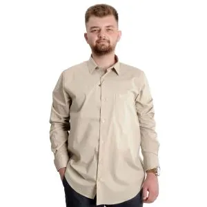 Big Size Mens Classic with pocket Shirt Elastic 20350 Beige