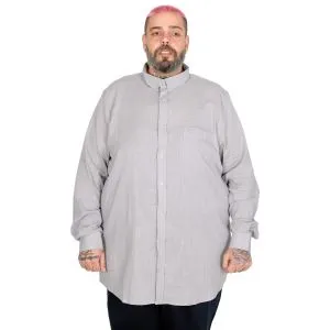 Plus Size Men Long Sleeve Linen Shirt with Pocket 20386 Grey