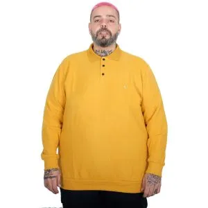 Big Size Men Embroidered Selanik Polo Sweatshirt 20440 Mustard