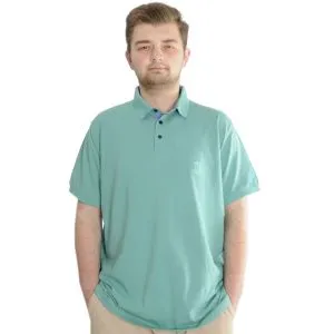 Battal Beden Erkek Tshirt Polo Yaka Nakışlı Klasik Pike 20553 Çağla Yeşili