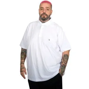 Battal Beden Erkek Tshirt Polo Yaka Nakışlı Klasik Pike 20553 Beyaz