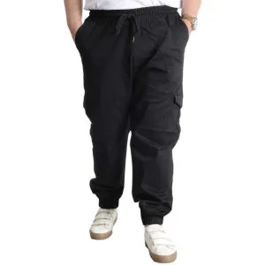 Big Size Men Gabardinee Cargo Jogger Pants Doğa 21927 Black