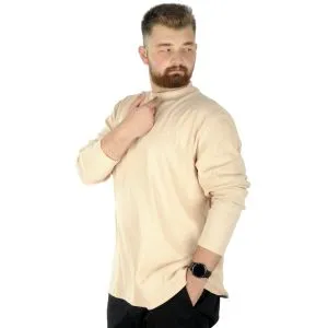 Big Tall Men Long Sleeve Half Fisherman Sweater 22558 Beige