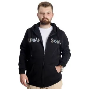 Big Size Sweat Hood Kanguru Zipper 22531 Black