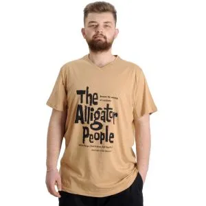 Büyük Beden Erkek V Yaka T-shirt ALLIGATOR 23033 Bej
