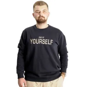 Big Size Mens Sweat Crew Neck Do İt Yourself 23168 Navy Blue