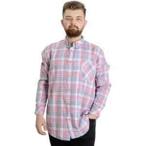 Big Size Mens Shirt Ekose Long Armlu 23300 Dark Pembe