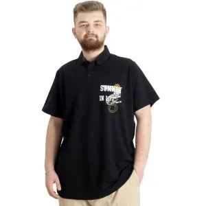 Büyük Beden Erkek T-shirt Polo Parçalı SUMMER 23331 Siyah