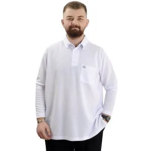 Big Size Mens Sweatshirt Polo Long Arm WAFFLE 23449 White