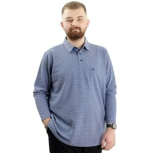 Big Size Mens Sweatshirt Polo Long Arm WAFFLE 23449 Indigo