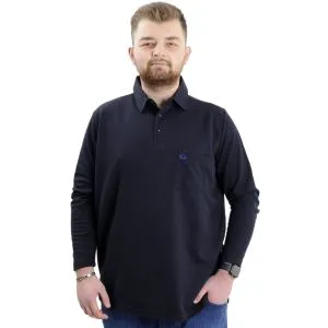 Big Size Mens Sweatshirt Polo Long Arm WAFFLE 23449 Navy Blue