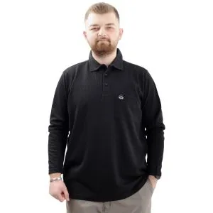 Big Size Mens Sweatshirt Polo Long Arm WAFFLE 23449 Black