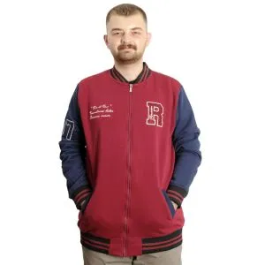 Big Size Mens College Coat Zipper Ceket REPUTATION 23634 Burgundy