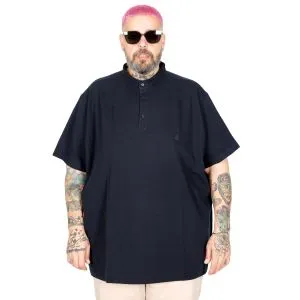 Big Size Mens T-shirt Henley T-Shirt U24339 Navy Blue