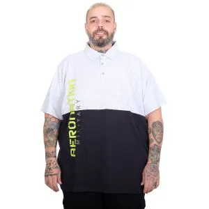 Men’s Big Size Color Block Polo Collar T-Shirt 25318 Grey Melange