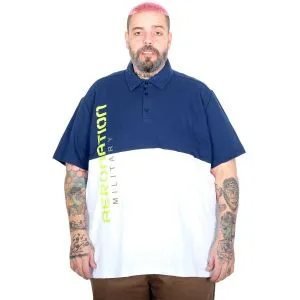 Men’s Big Size Color Block Polo Collar T-Shirt 25318 Indigo