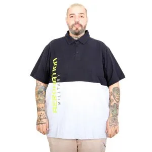 Men’s Big Size Color Block Polo Collar T-Shirt 25318 Navy