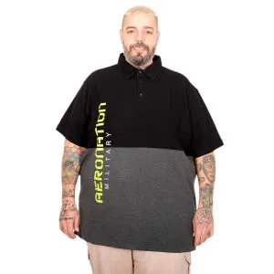 Men’s Big Size Color Block Polo Collar T-Shirt 25318 Black
