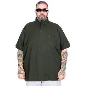 Battal Beden Erkek Tshirt Polo Yaka Cepli Klasik Pike 20552 Haki