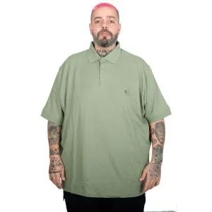Battal Beden Erkek Tshirt Polo Yaka Nakışlı Klasik Pike 20553 Çağla Yeşili