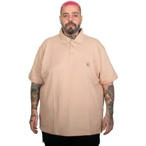 Battal Beden Erkek Tshirt Polo Yaka Nakışlı Klasik Pike 20553 Bej