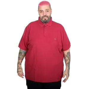 Battal Beden Erkek Tshirt Polo Yaka Nakışlı Klasik Pike 20553 Bordo