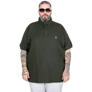 Battal Beden Erkek Tshirt Polo Yaka Nakışlı Klasik Pike 20553 Haki
