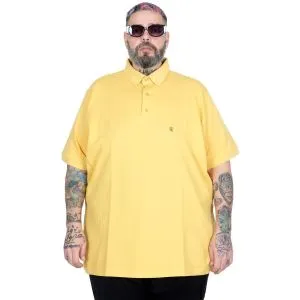 Battal Beden Erkek Tshirt Polo Yaka Nakışlı Klasik Pike 20553 Hardal