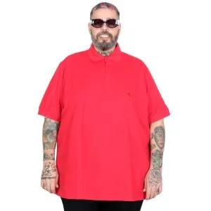 Battal Beden Erkek Tshirt Polo Yaka Nakışlı Klasik Pike 20553 Kırmızı