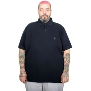 Battal Beden Erkek Tshirt Polo Yaka Nakışlı Klasik Pike 20553 Lacivert