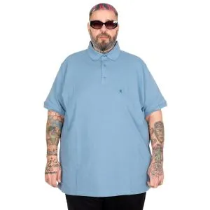 Battal Beden Erkek Tshirt Polo Yaka Nakışlı Klasik Pike 20553 Mavi