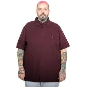 Battal Beden Erkek Tshirt Polo Yaka Nakışlı Klasik Pike 20553 Mürdüm